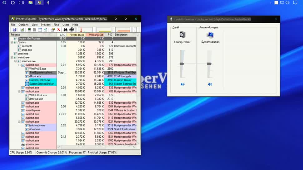 Windows 10, SemperVideo, Process Explorer, Verknüpfung